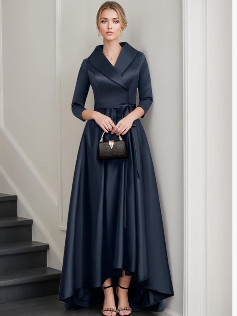 Satin High-Low Wrap Dress - Light Blue
